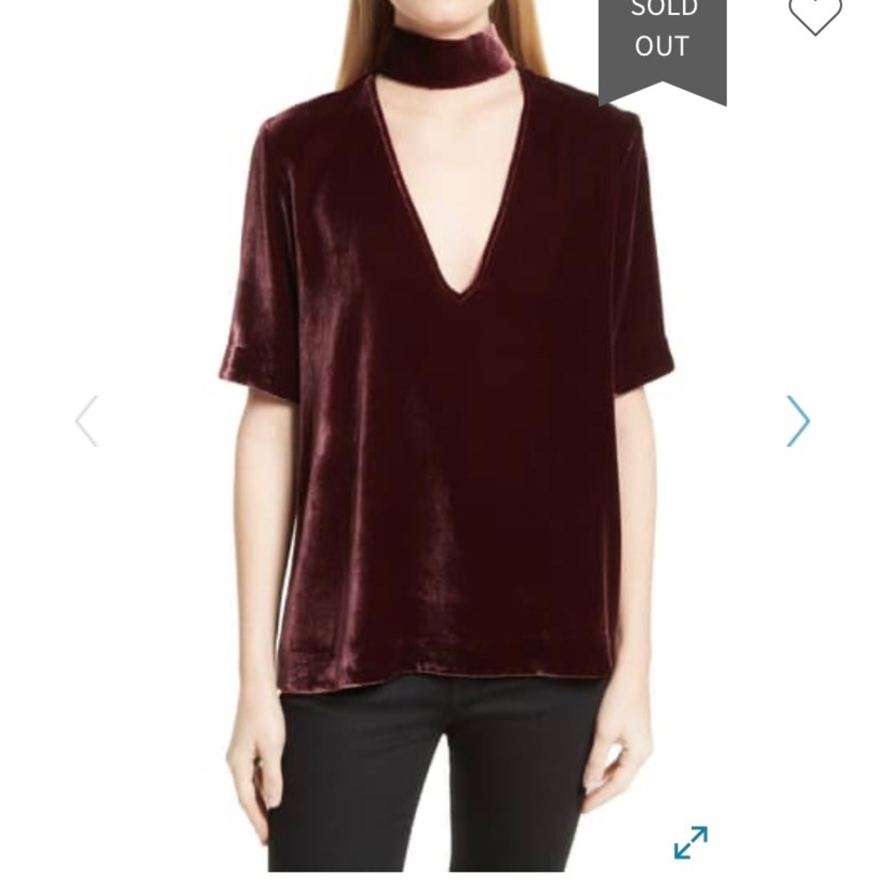 Theory Choker Collar V-Neck Velvet Top